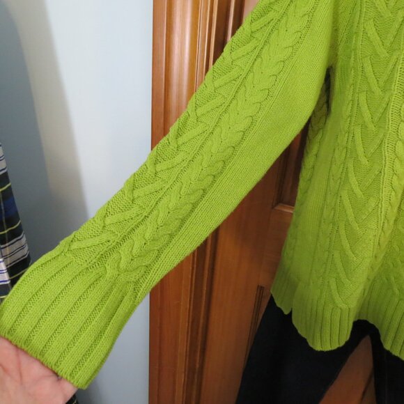 Alison Sheri Chartreuse Turtleneck Cotton Blend Chunky Cable Knit Size Small - Picture 4 of 10